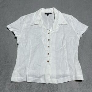 Vivian Shyu Top Womens 10 White Linen Button Down Beach Lagenlook Camp